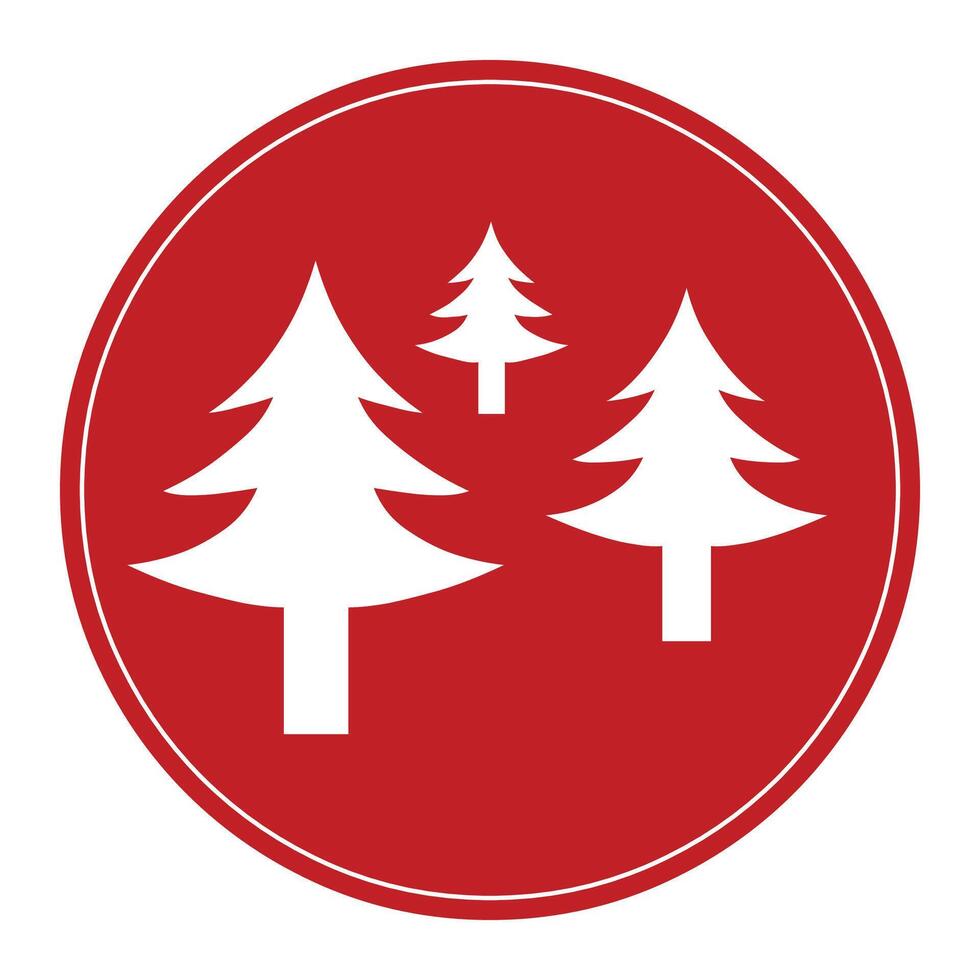 Merry Christmas round banner with Christmas tree on red background. vector