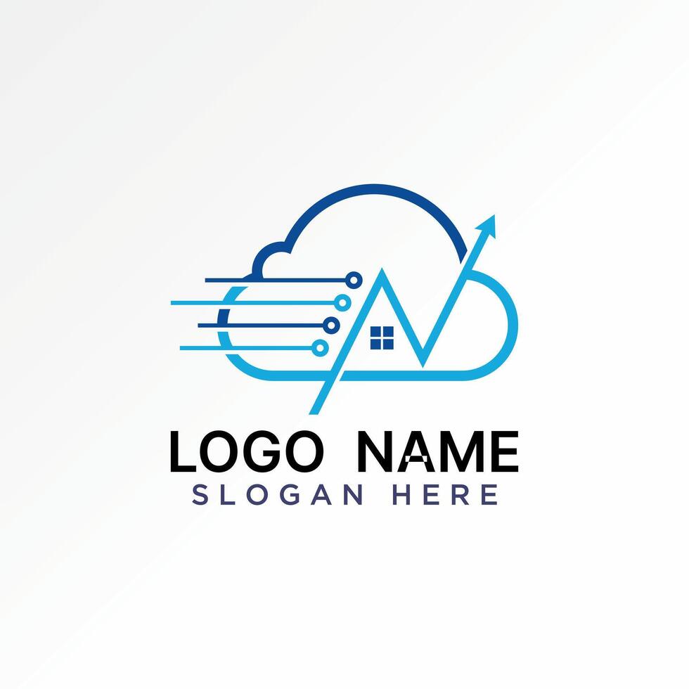 Logo design graphic concept abstract creative premium stock cloud roof house arrow tranding company Related home property house data technology vector