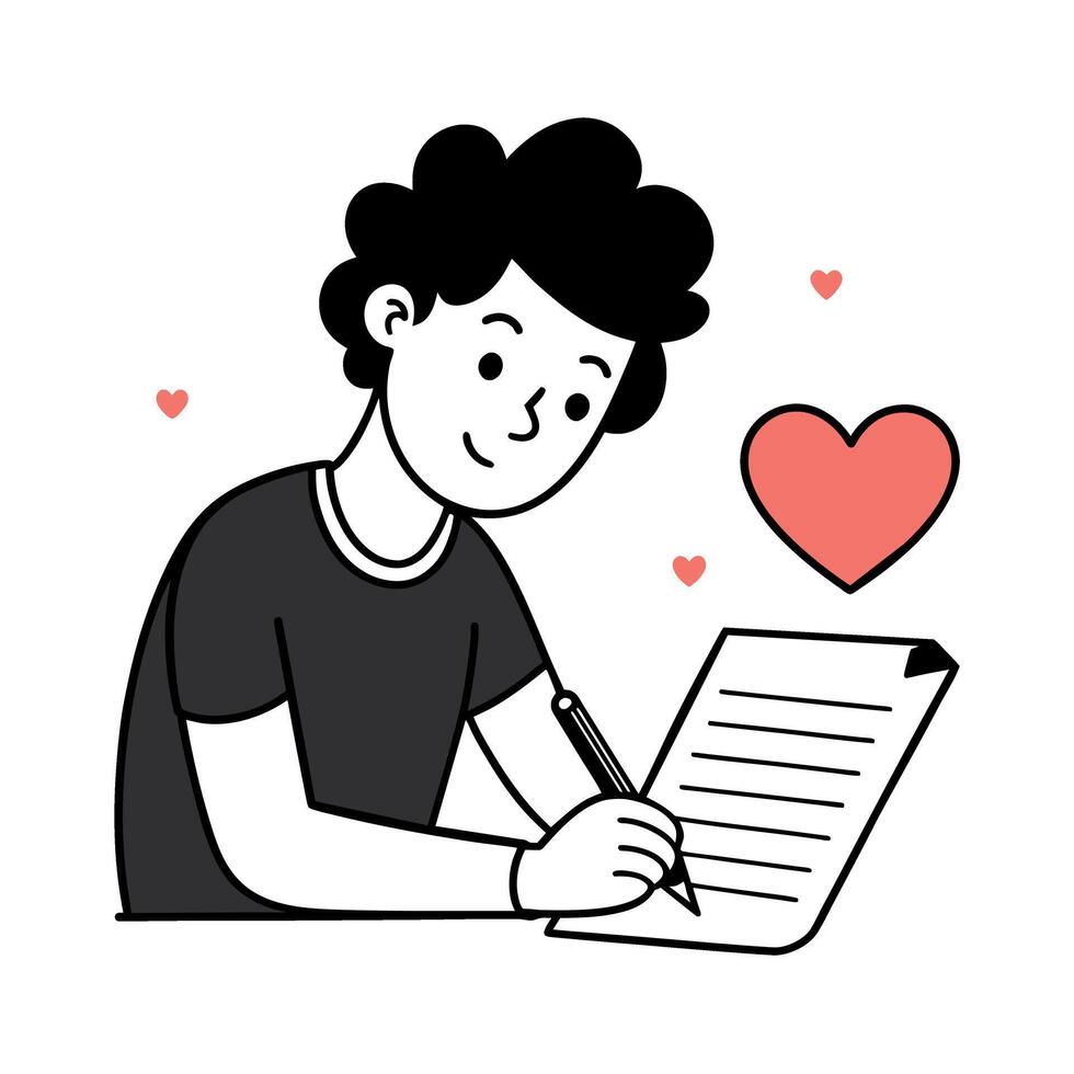 Man writing a love letter illustration vector
