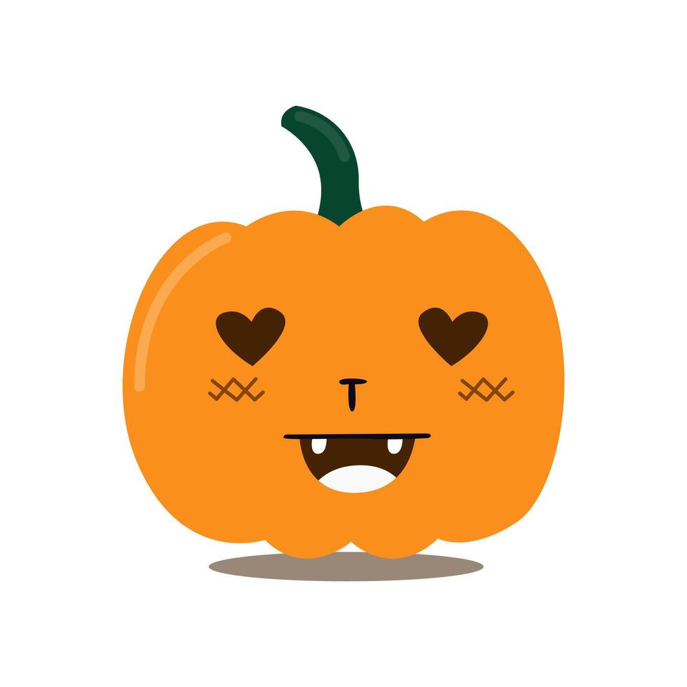 A cute cartoon pumpkin with heart-shaped eyes and a playful smile, showcasing a whimsical Halloween expression vector
