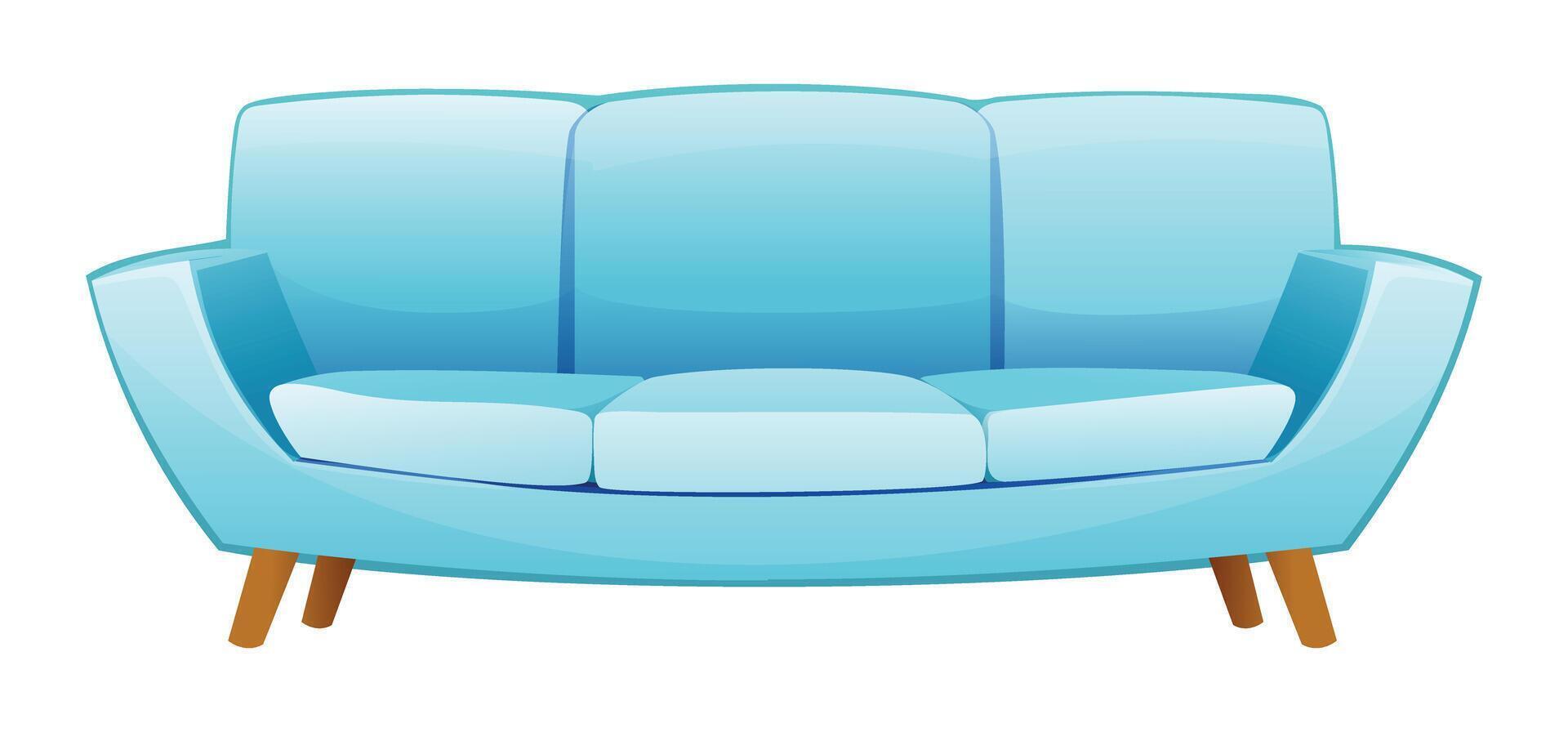 Sofa with angled armrests and wooden legs. cartoon illustration vector