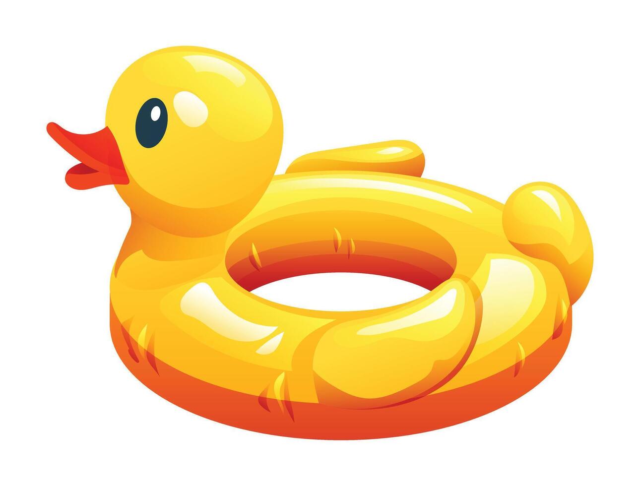 Yellow duck shaped inflatable swimming pool float. cartoon illustration vector