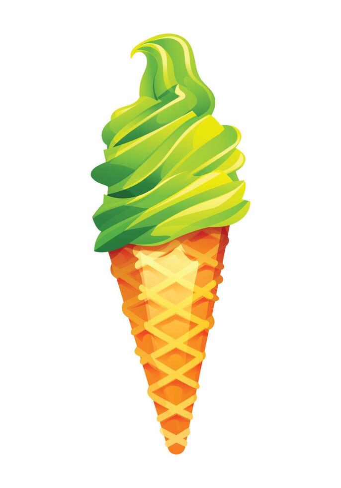 Ice cream cone with matcha soft serve. cartoon illustration vector