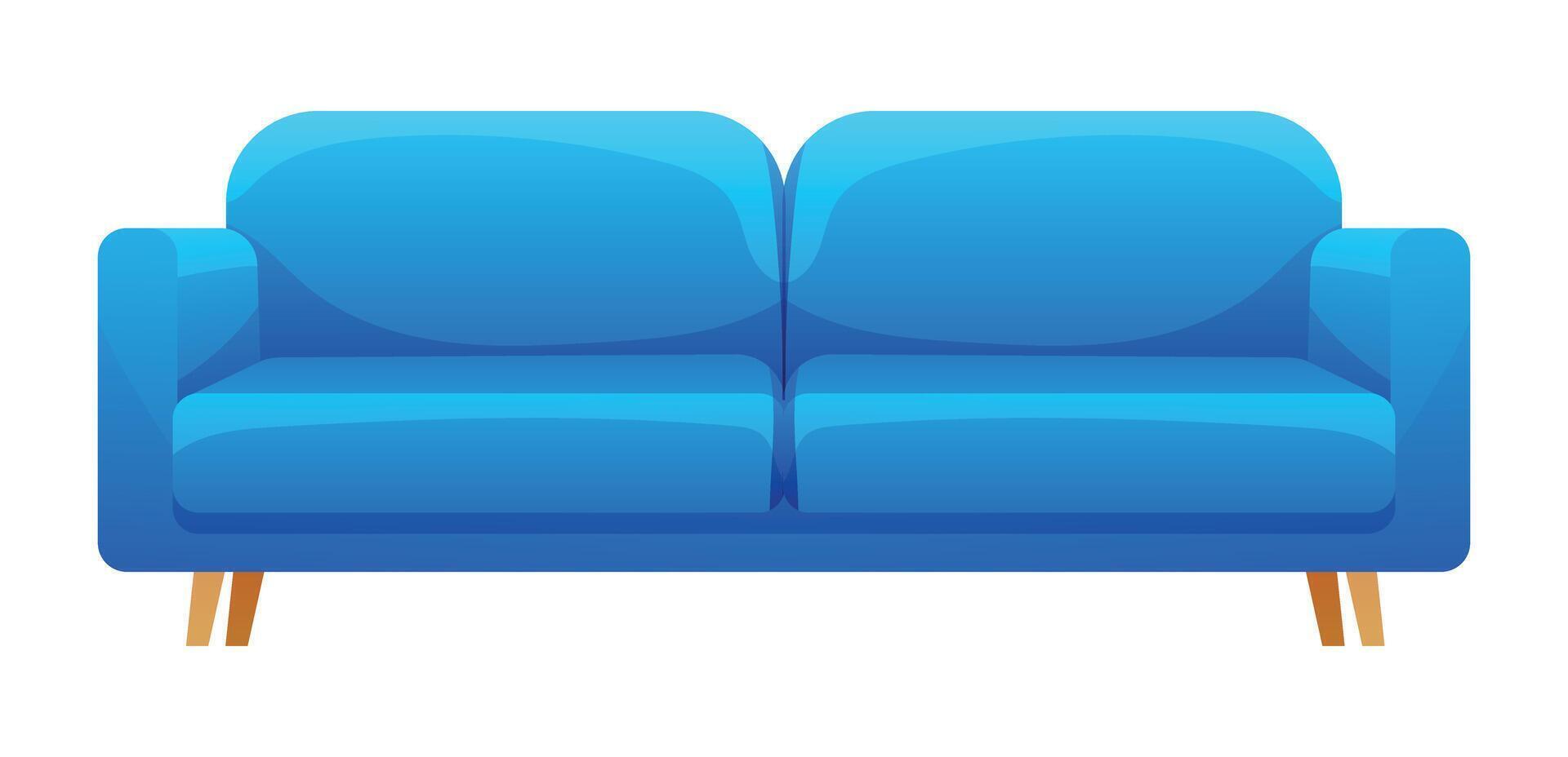 Sofa with plush cushions and wooden legs. illustration isolated on white background vector