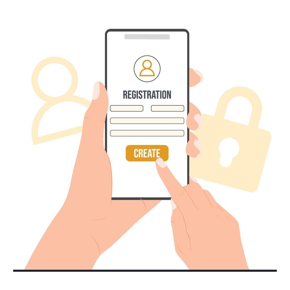 Registration on mobile phone vector