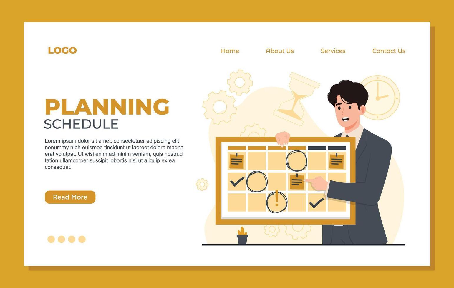 Planning schedule landing page template Planning strategy concept. Flat design illustration. Landing page template vector
