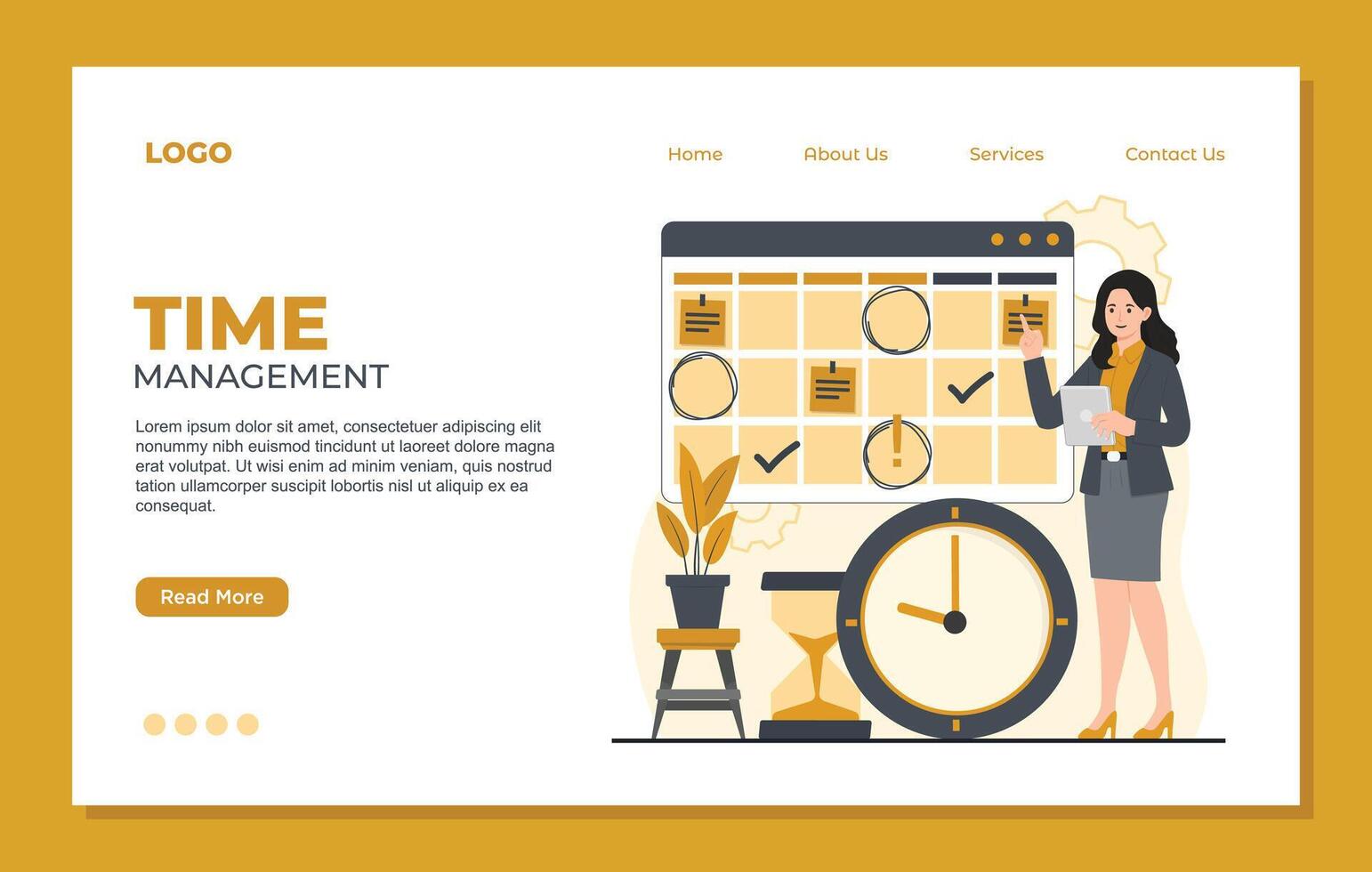 Time management landing page template Time management web page design template. illustration in flat style. vector
