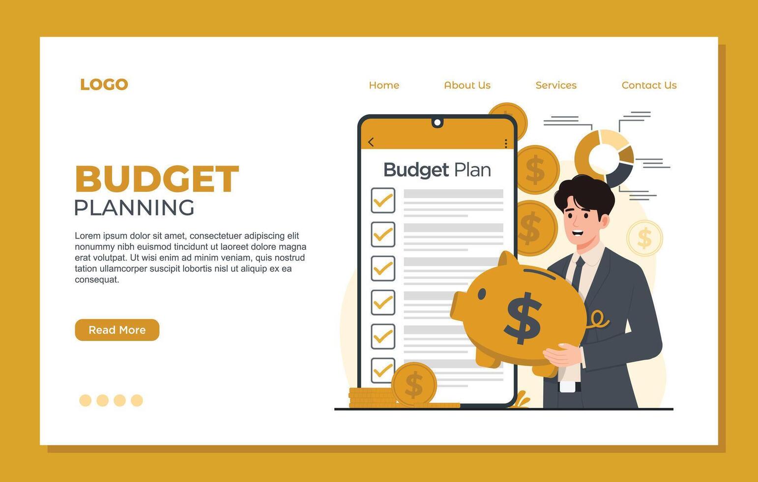 Set of Landing page templates financial planning vector