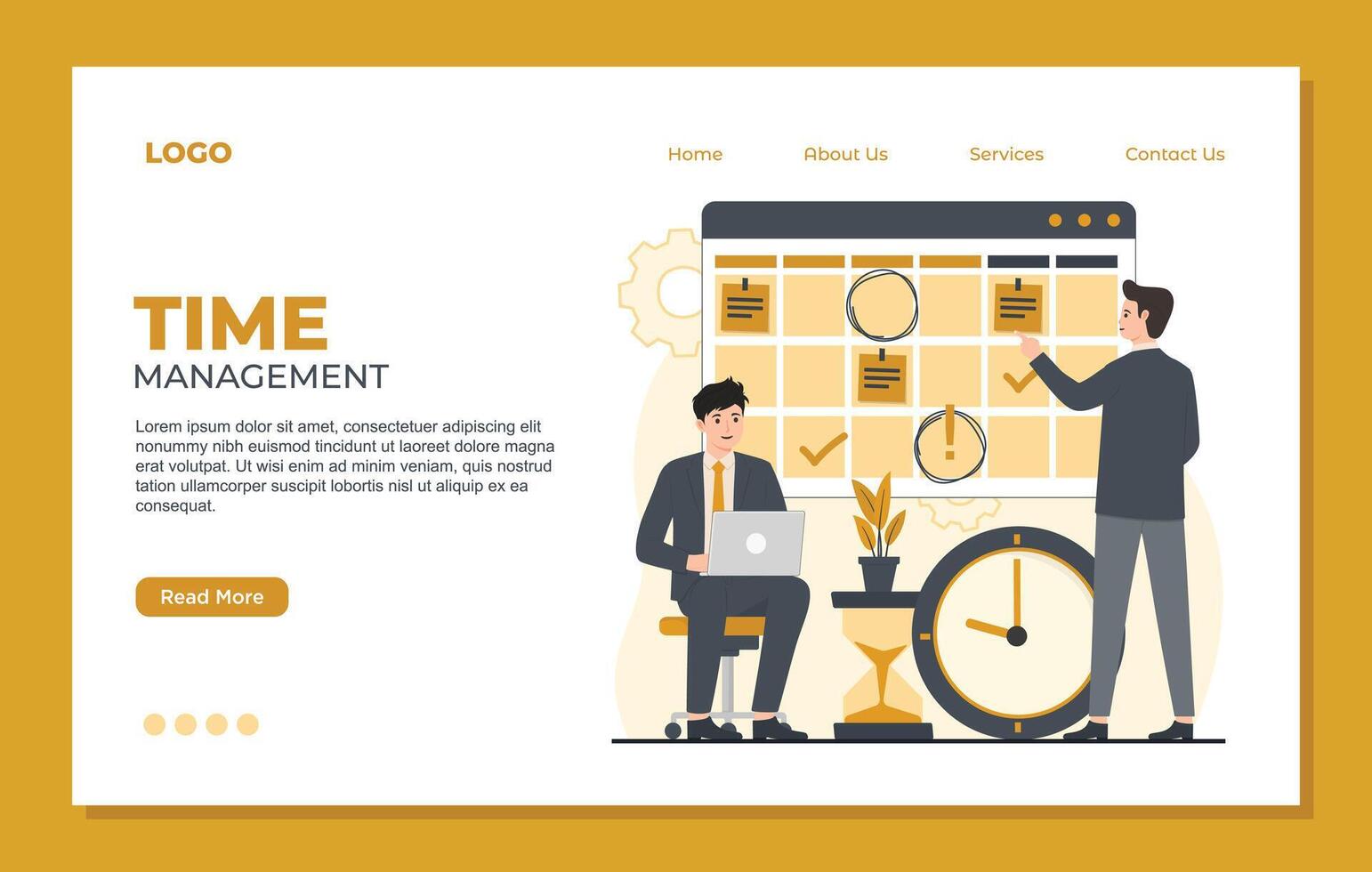 Time management landing page template concept. Flat design illustration. Landing page template website vector