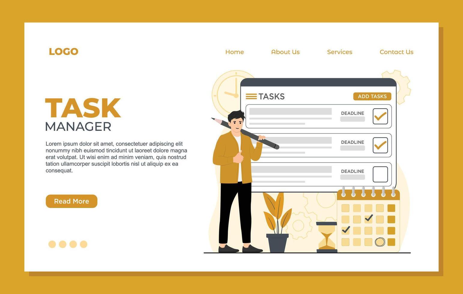 Task manager landing page template of Task management. illustration website vector