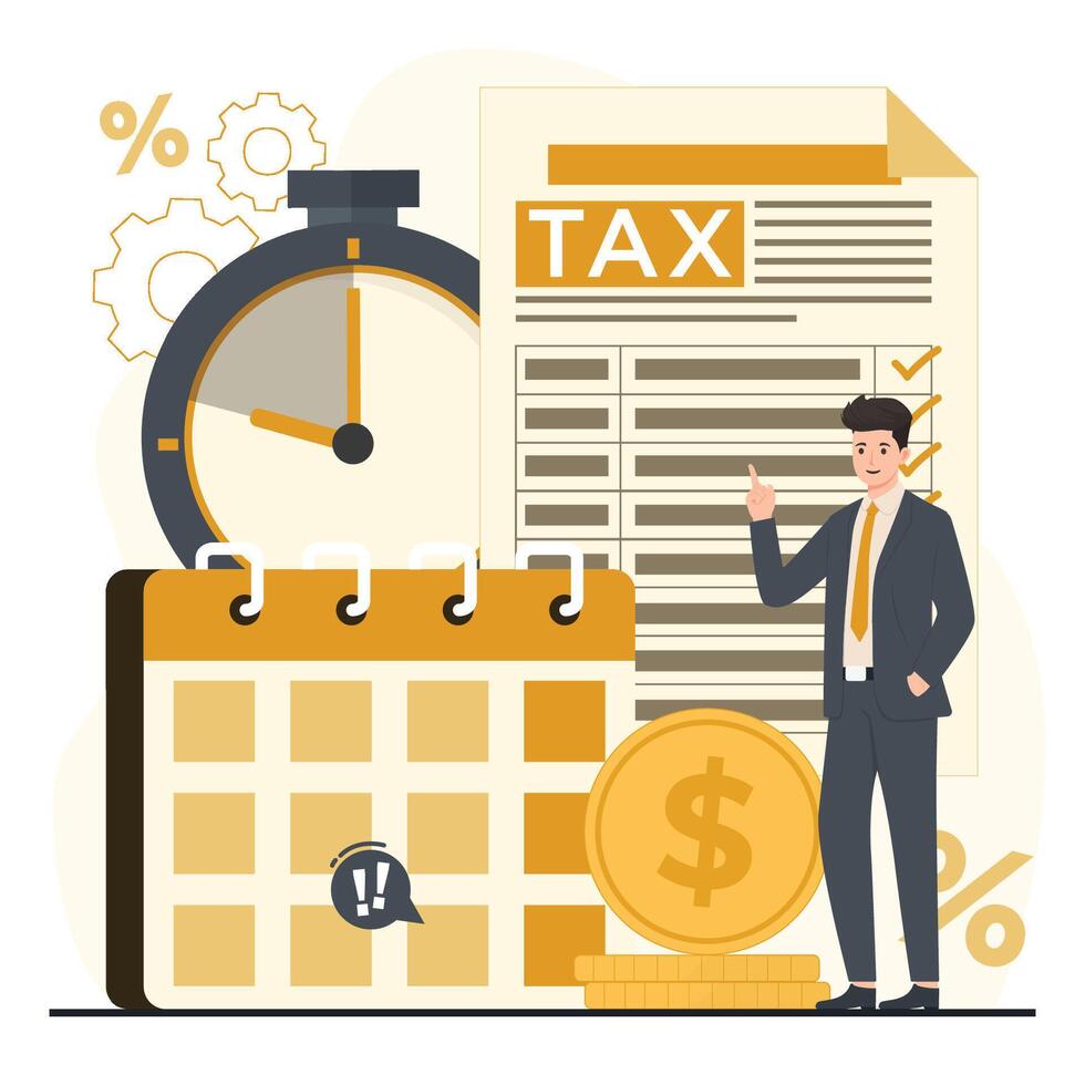 Businessman with tax documents and money concept illustration vector