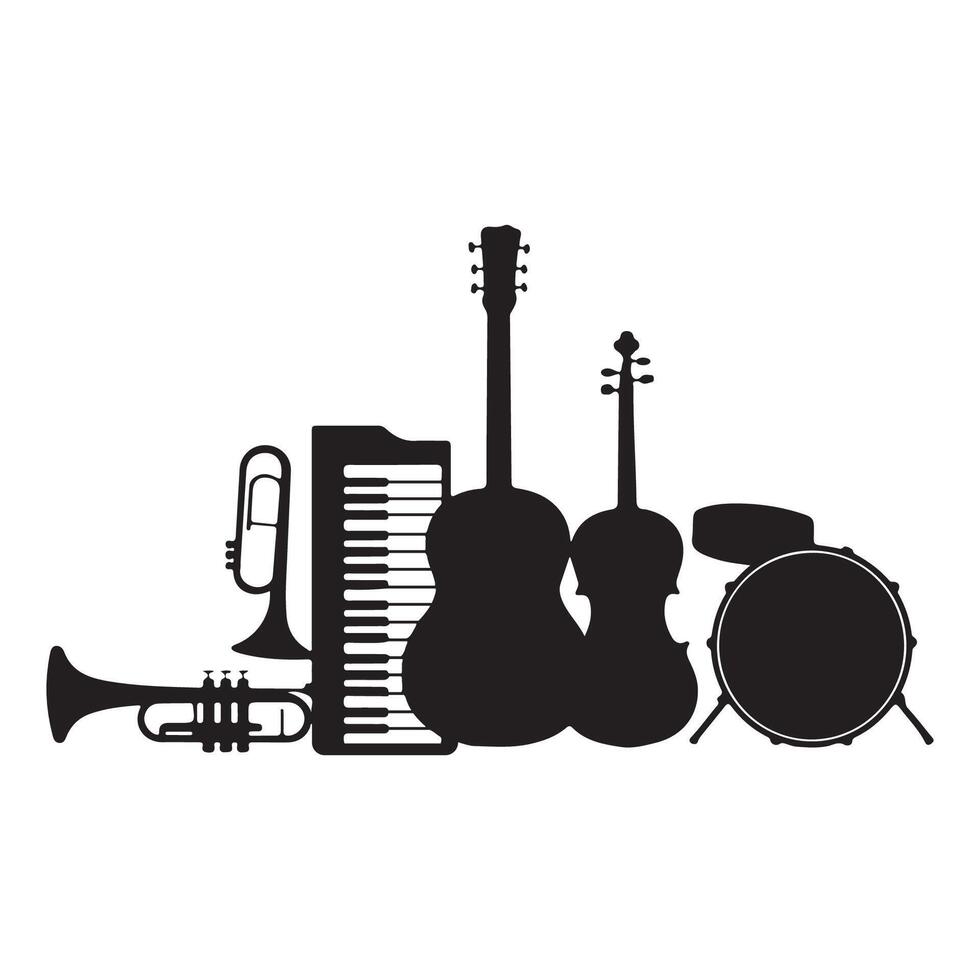 Simple minimal music Instruments silhouette with white background vector
