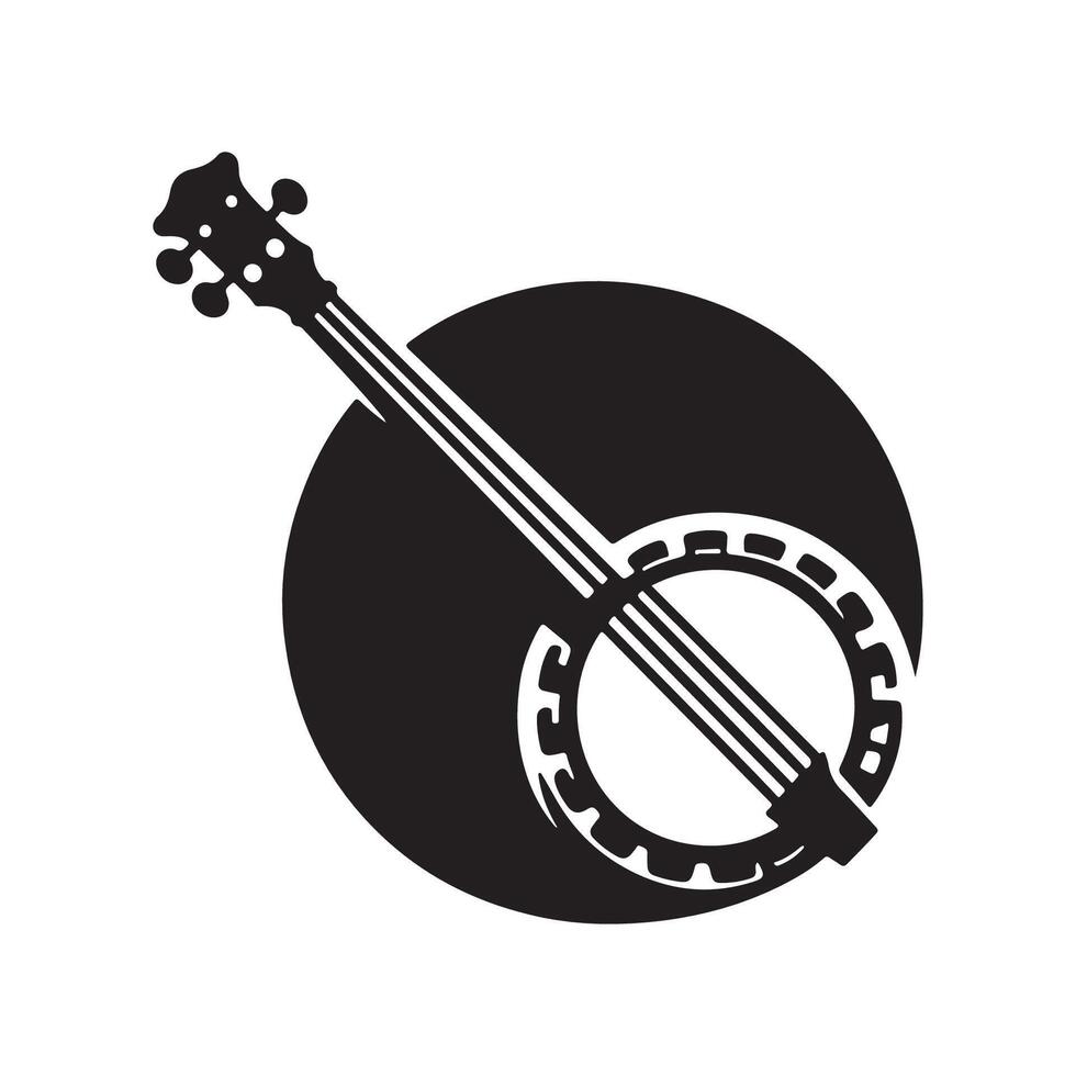 Artistic minimal banjo silhouette with white background vector