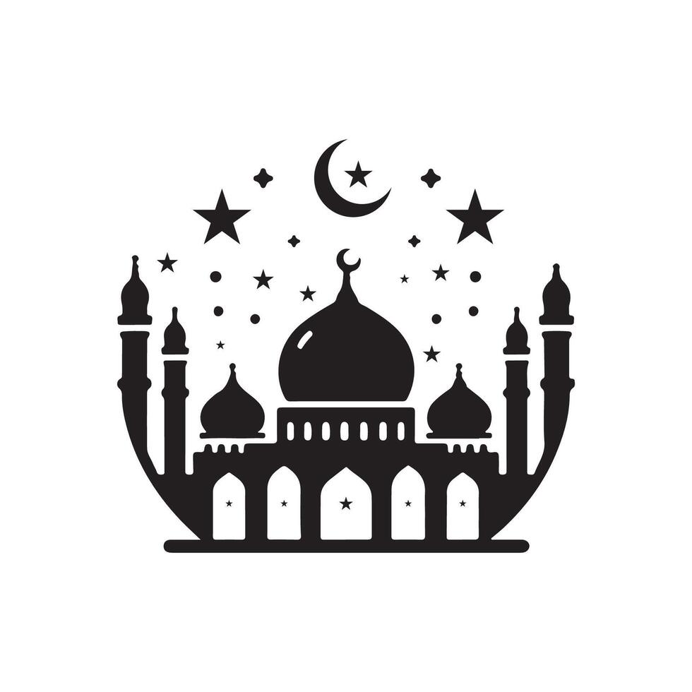 Mosque Silhouette Illustration in Round Shape vector