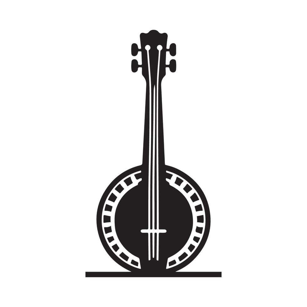 Simple minimal banjo silhouette with white background vector