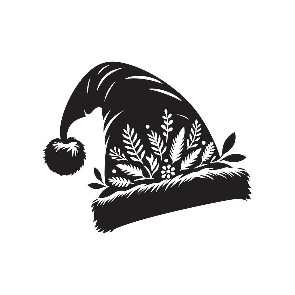 Artistic christmas cap silhouette with white background vector