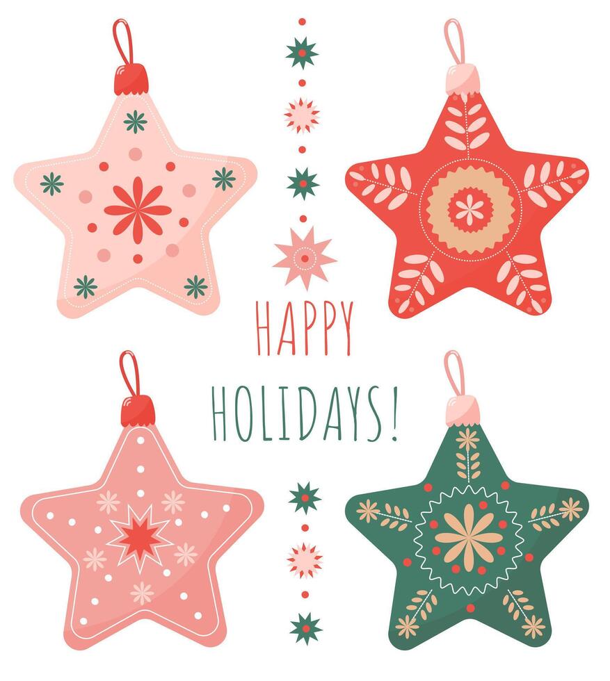 a set of bright star-shaped Christmas tree ornaments for the Christmas tree vector