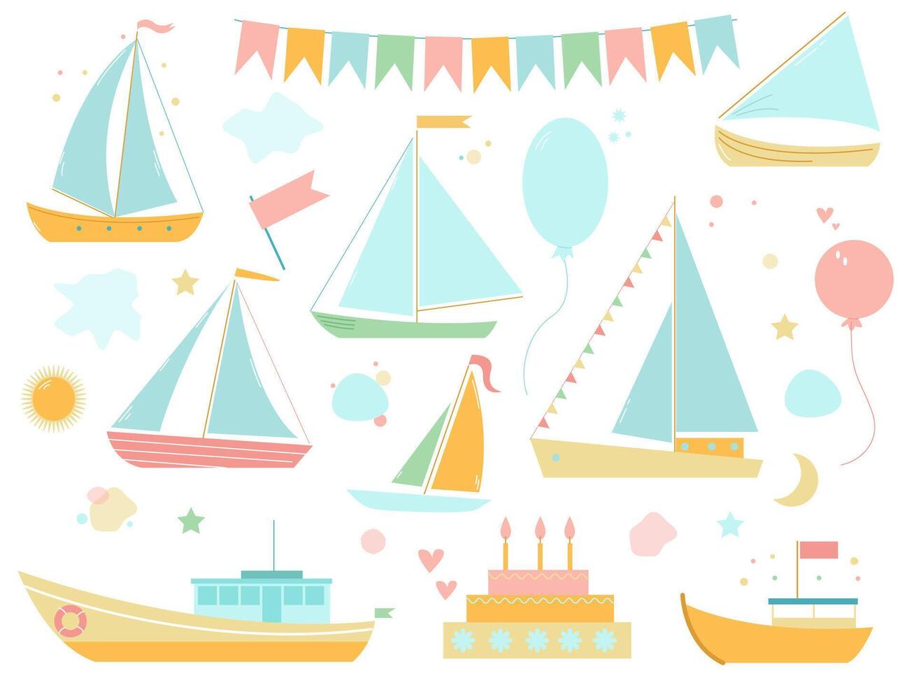 a large set of marine-themed elements for a children's party vector