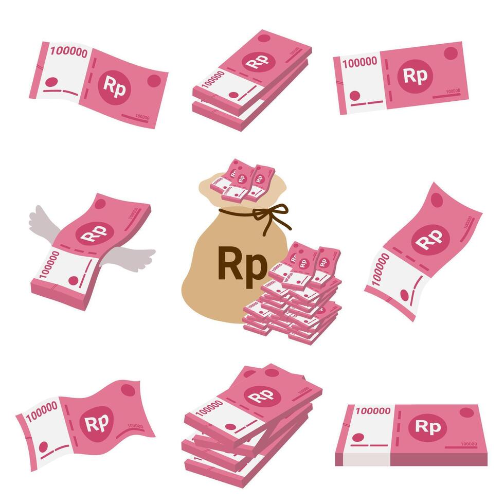 Indonesian rupiah money illustration in different angle and orientation vector
