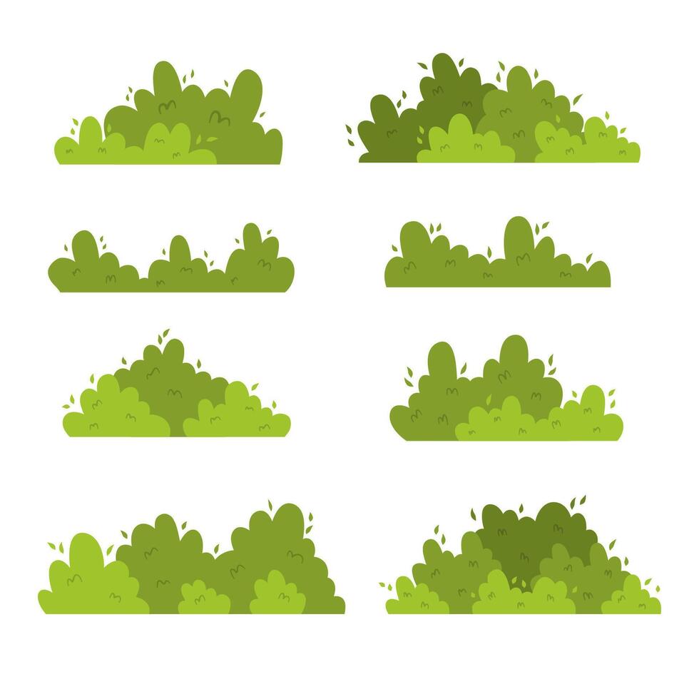Set of green bush grass flat illustration vector