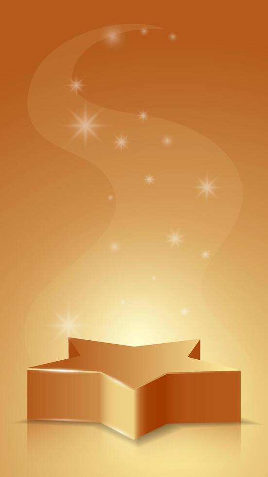 Golden star podium 3d scene stand for mockups, demonstration, advertising, marketplaces vector