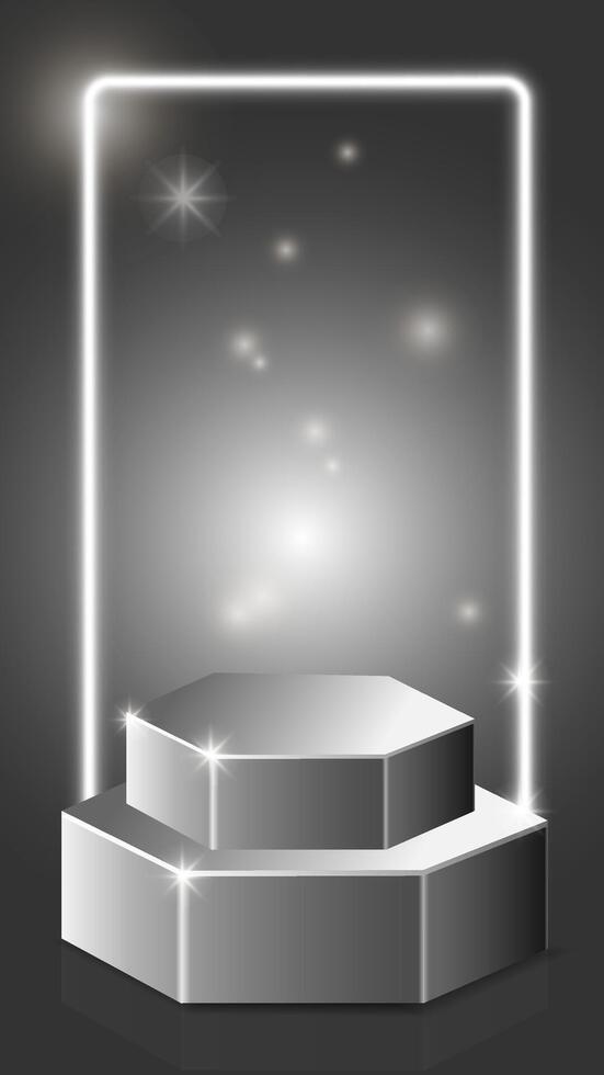 Gray silver podium 3d scene stand for mockups, demonstration, advertising, marketplaces vector