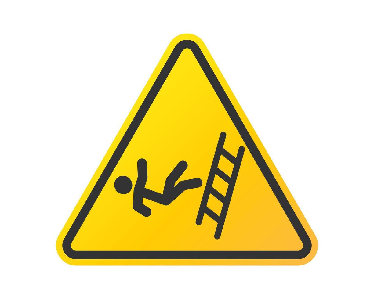 Person falls down the ladder icon. Accident. Falling from a ladder sign symbol. Observance of safety. Yellow and black triangle sign. vector