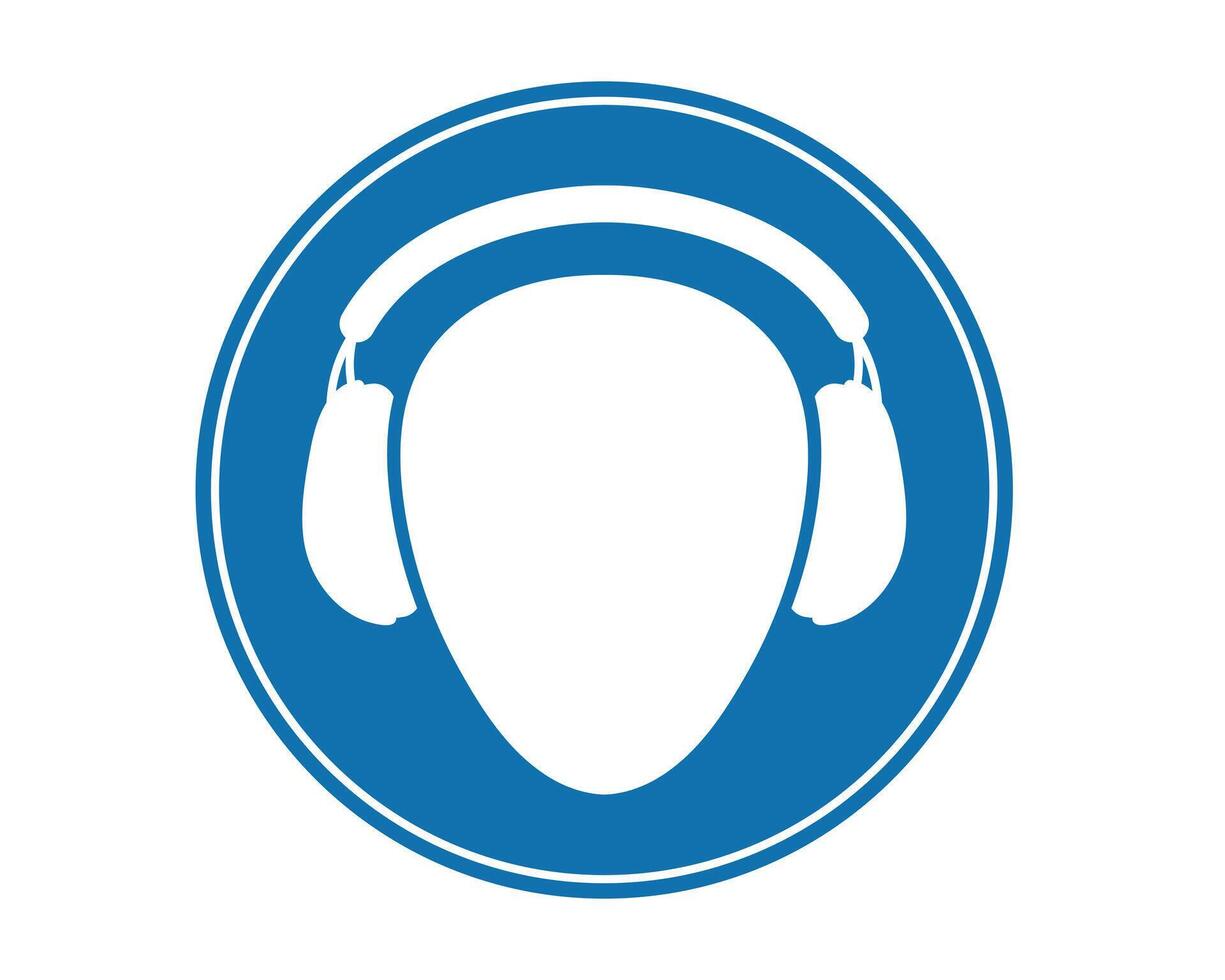 Noise Hearing protection ear muffs icon. Ear safety sign, protective headphones symbol. Blue and white sign illustration image. vector
