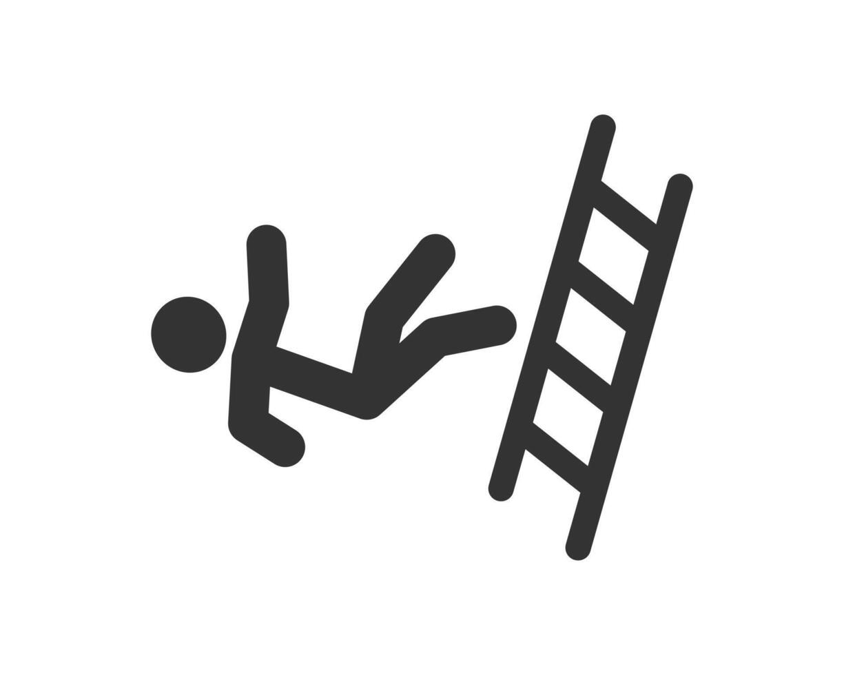 Person falls down the ladder icon. Accident. Falling from a ladder sign symbol. Observance of safety. vector