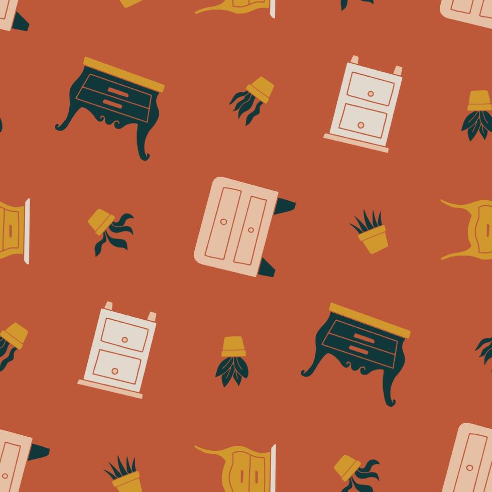 Drawer Plant Furniture Seamless Pattern illustration Design vector