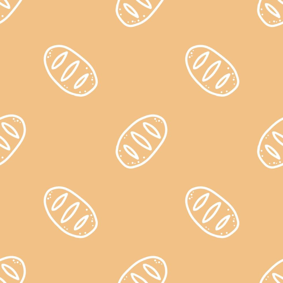 Minimal baked bread cartoon hand drawn seamless patterns on Light brown background. vector