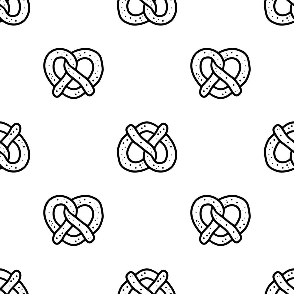 Pretzel cartoon hand drawn doodle seamless patterns. vector