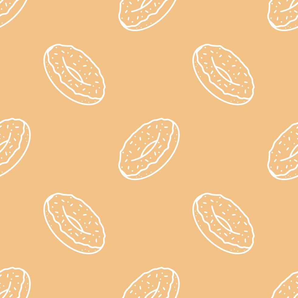 Donut cartoon hand drawn seamless patterns on Light brown background. vector