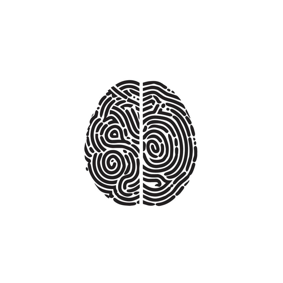 A black and white image of a brain with a spiral pattern vector