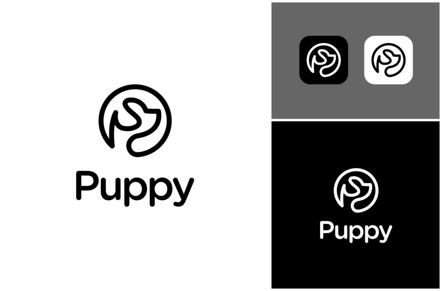 Dog Puppy Canine Head Face Pet Paw Circle Line Art Linear Simple Logo Design Illustration vector
