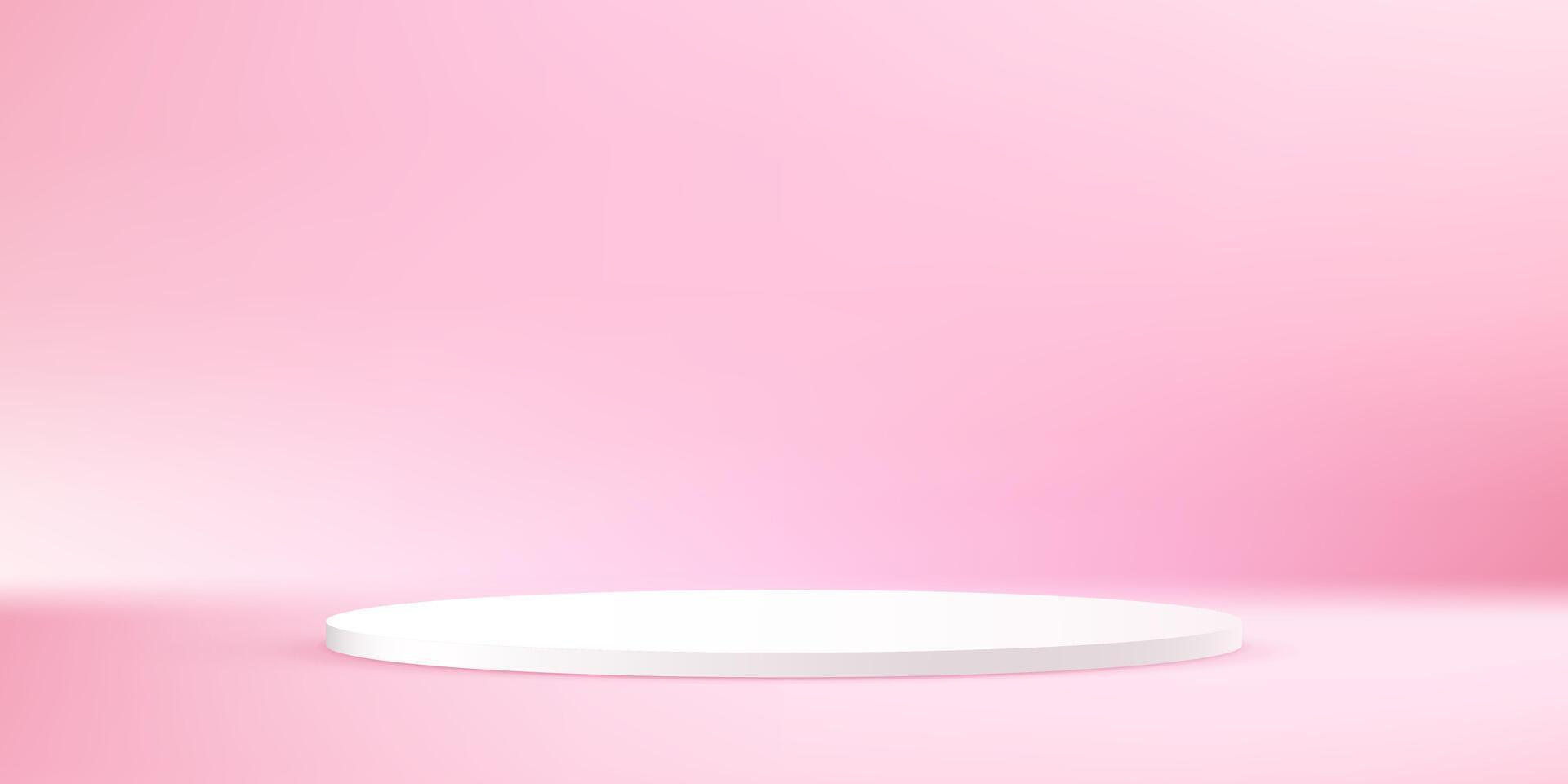 Empty pink studio room background. Pink background 3d with white podium. Space for selling products on the website. illustration. vector