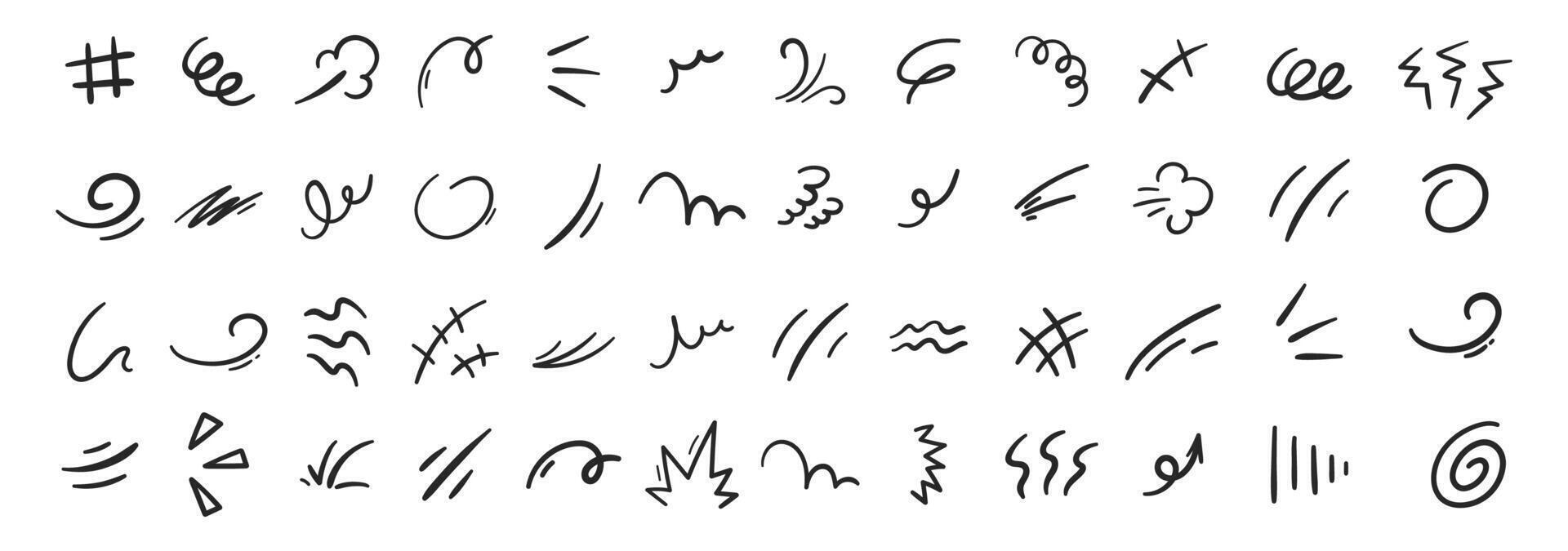 Line movement elements, motion elements and hand drawn cartoon icons. Outline illustration. vector
