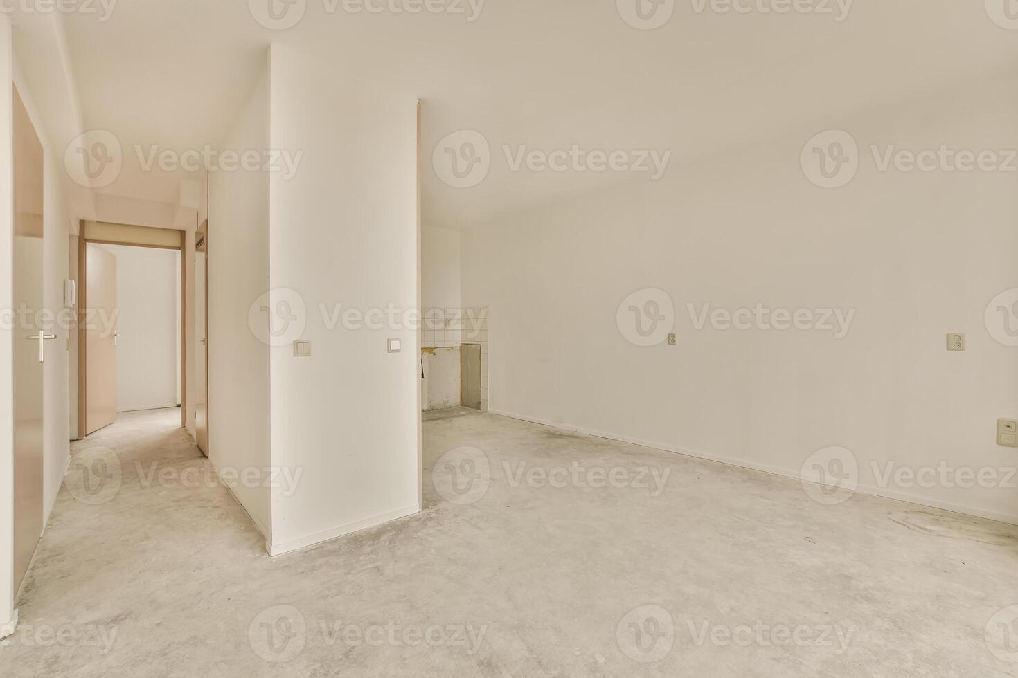 An empty room with white walls and a door photo