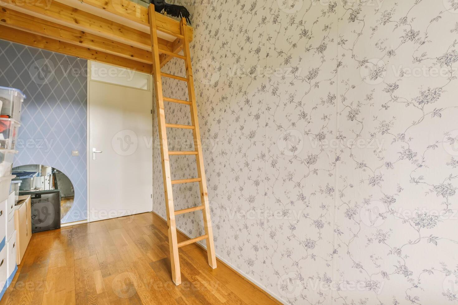 Wooden ladder in the room photo