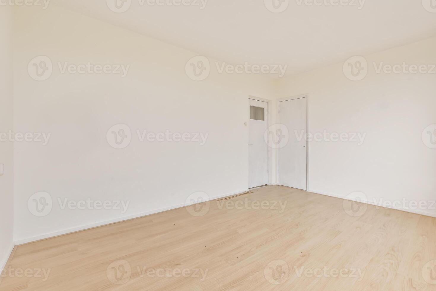 An empty room with hardwood floors and white walls photo