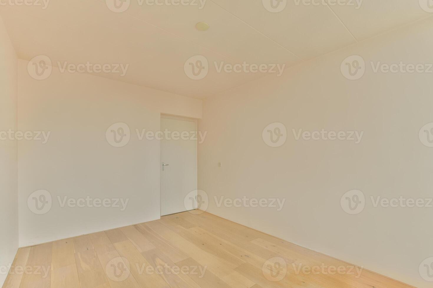 An empty room with wooden floors and white walls photo