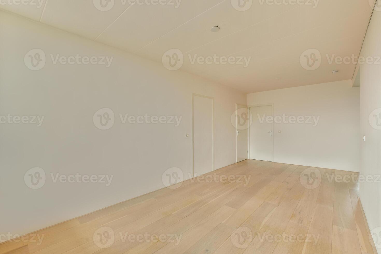 A room with white walls and wooden floors photo