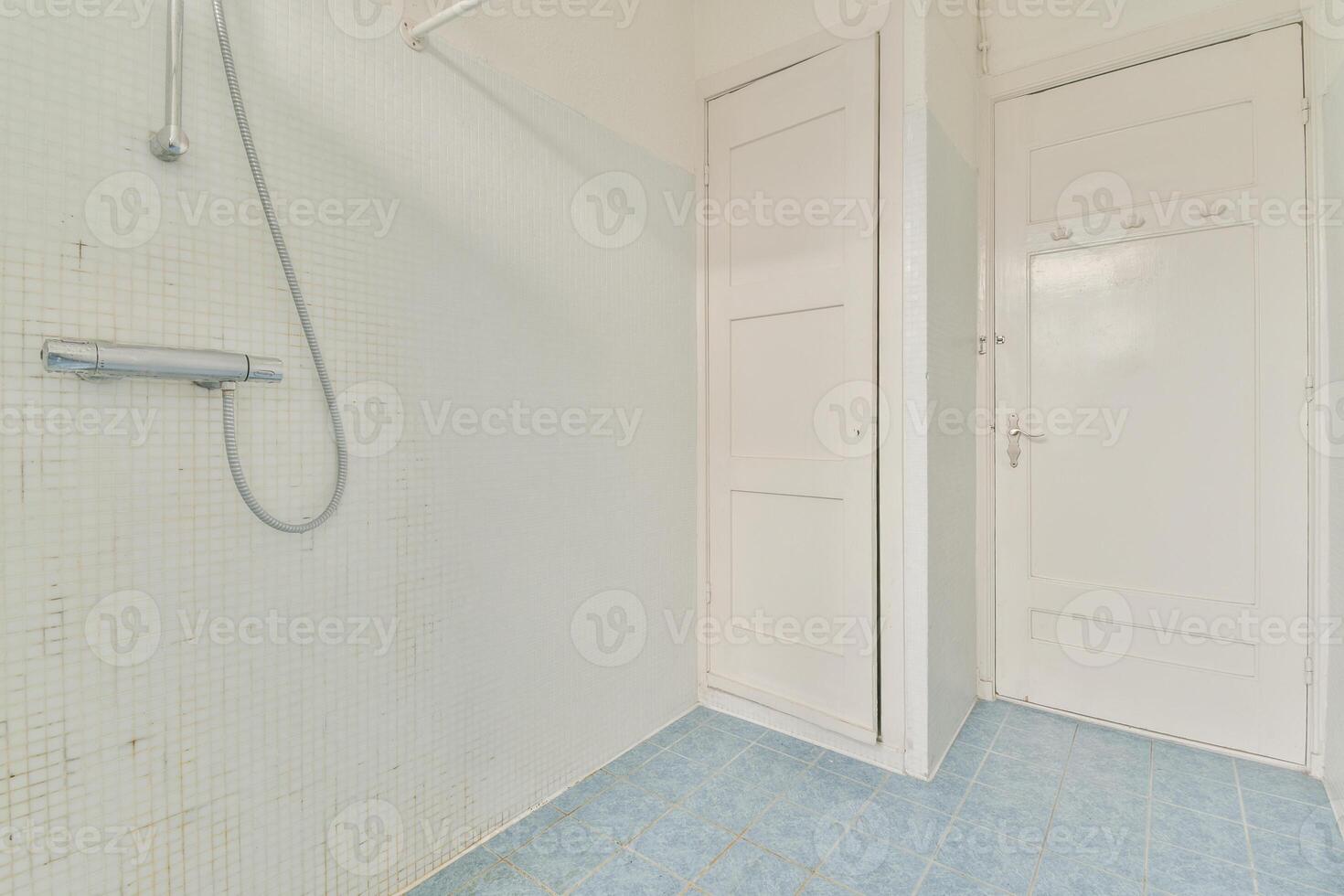 A bathroom with a shower and a toilet photo