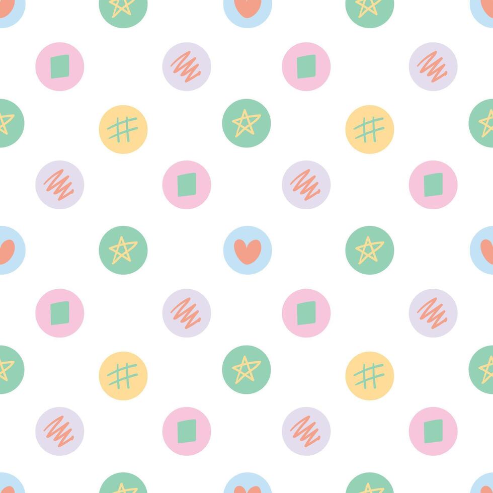 Pastel color doodle hand drawn seamless pattern background for wrapping. Element of star, stroke, heart and square vector