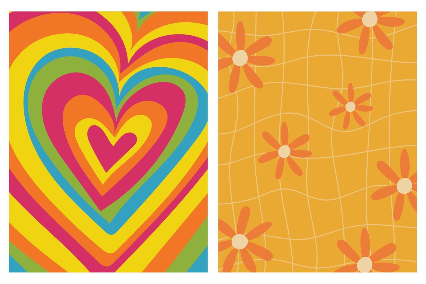 Abstract Colorful Heart and Daisy Pattern on a Grid vector