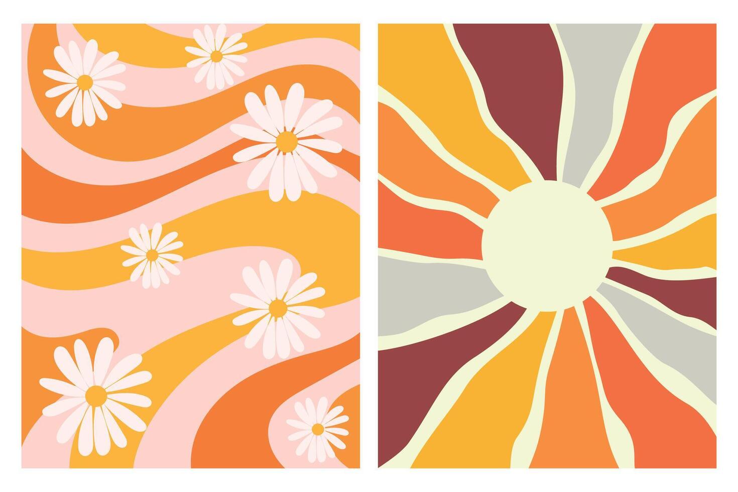 Abstract Retro Floral Pattern with Swirling Lines and Sunburst Design vector