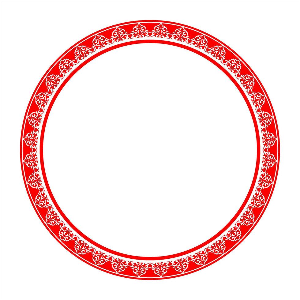 Monochrome red round traditional Kyrgyz ethnic ornament frame. Traditional ornament of Asian nomads, Kyrgyz, Turks, Kazakhs, Mongols, Bashkirs, Tatars. For clothes and yurts, embroidery, felt vector