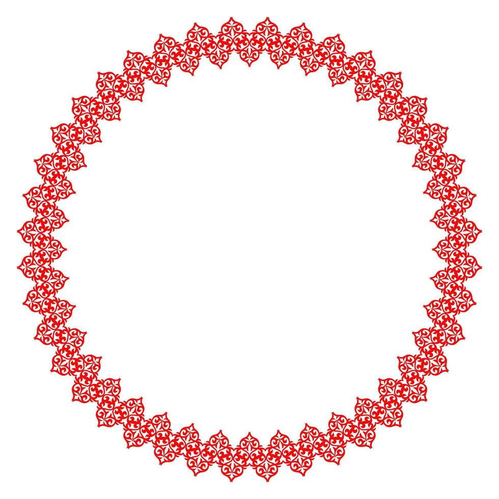 Monochrome red round ethnic frame. Traditional ornament of Asian nomads, Turks, Kazakhs, Mongols, Kirghiz, Bashkirs, Tatars. For dishes, textiles, embroidery, felt, sandblasting vector