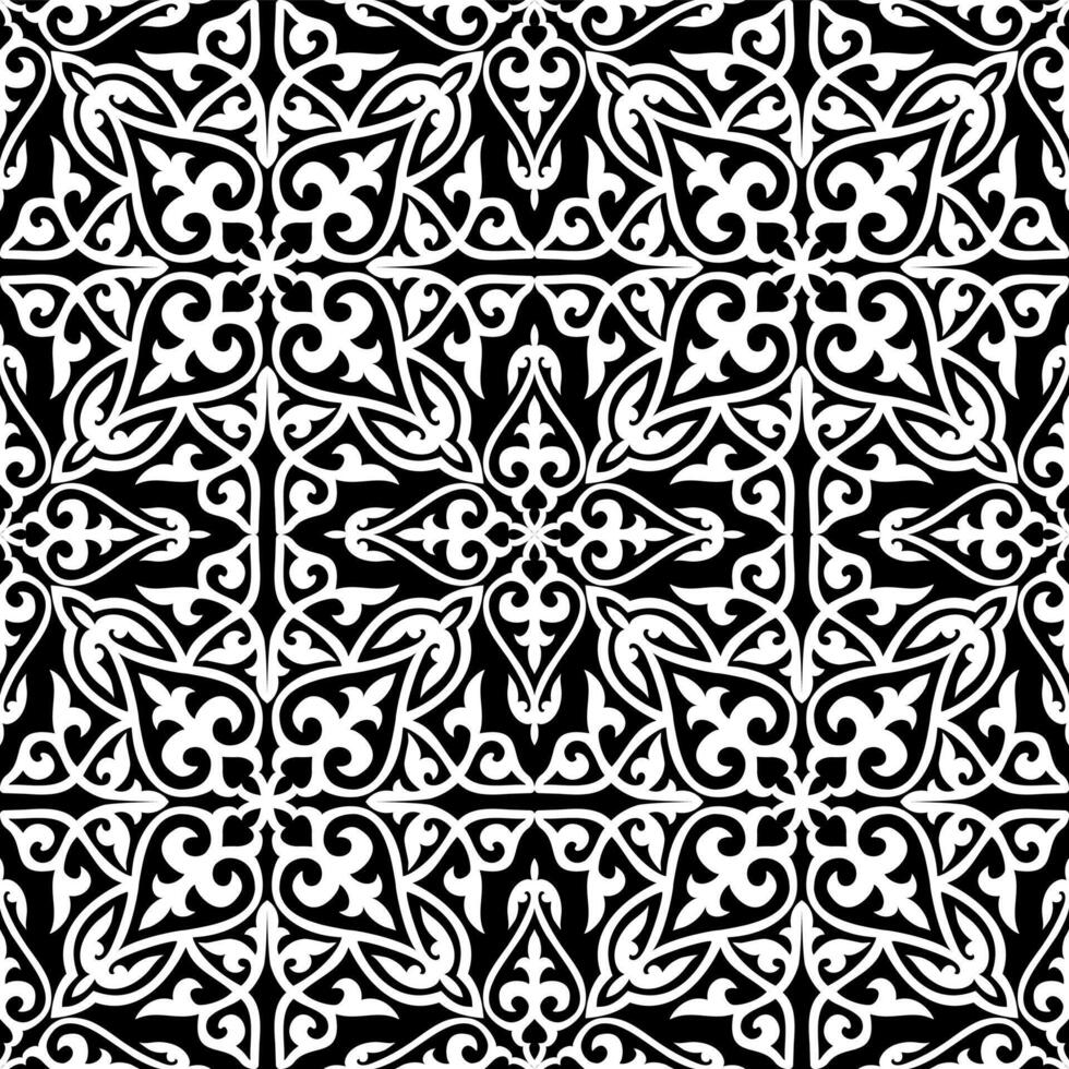 Monochrome seamless Kazakh national ornament. Kazakh, Mongolian, Kyrgyz, Kalmyk endless patterns. Yurt and clothing decoration. Print of the nomadic peoples of the great steppe. vector