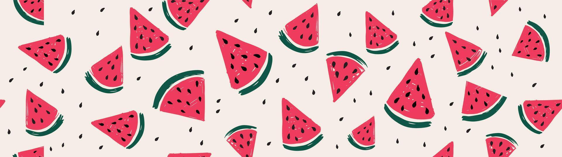 Watermelon slice on white background, hand drawn illustration. vector